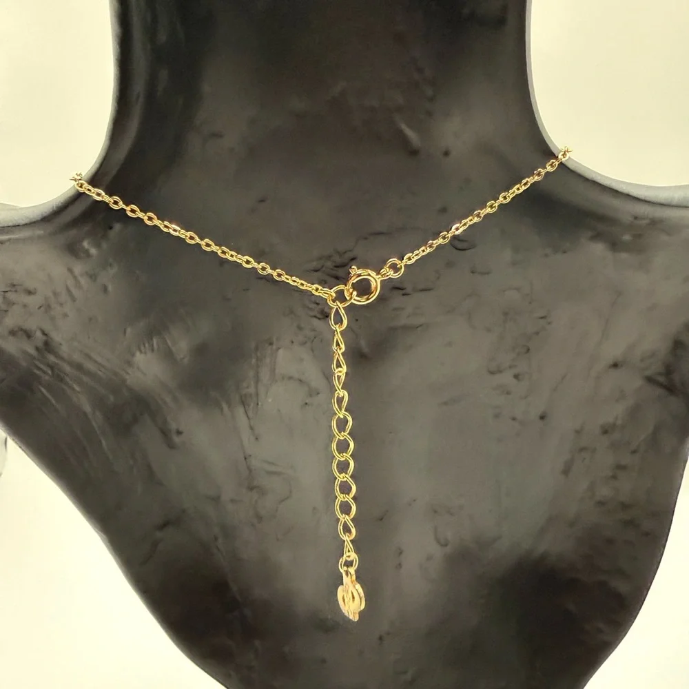 Vintage Dior Gold rhinestones, and black Triangle Pendant with chain Necklace - Picture 6 of 12